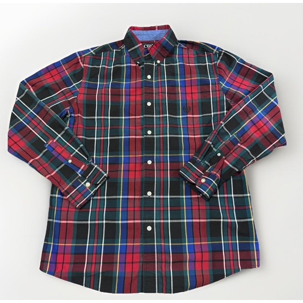Chaps Plaid Button Down Shirt Mens M Red Green Blue Easy Care